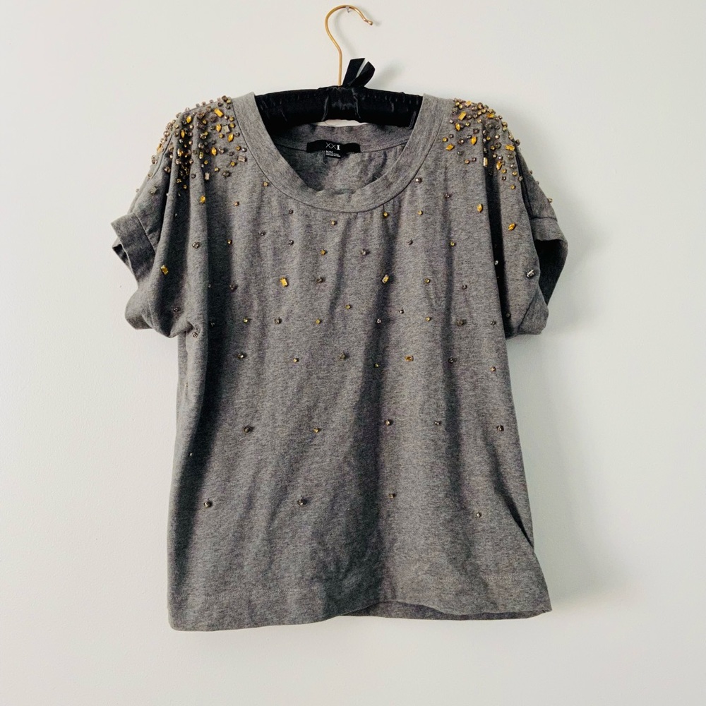 Gem Embellished Studded Short Sleeve Top